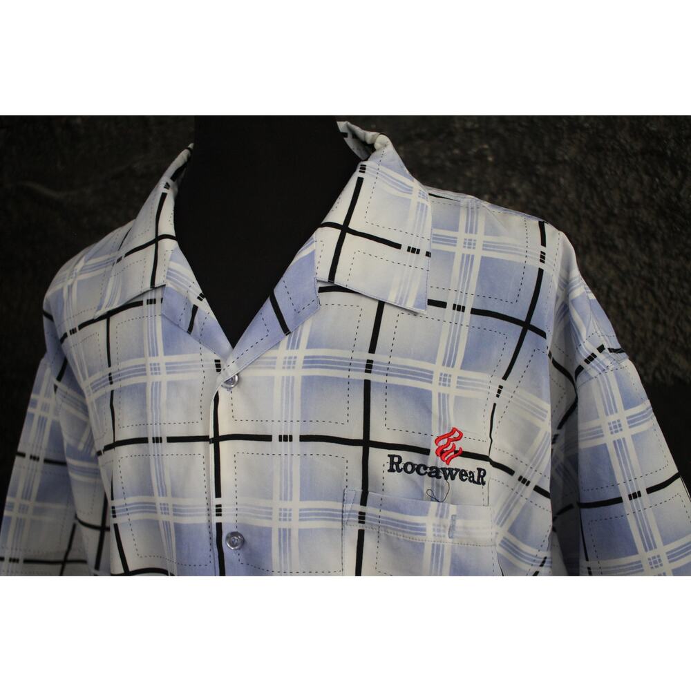 Vintage Rocawear Button Up Shirt Mens 2XL Blue Plaid Y2K Hip Hop Korea - Picture 2 of 7